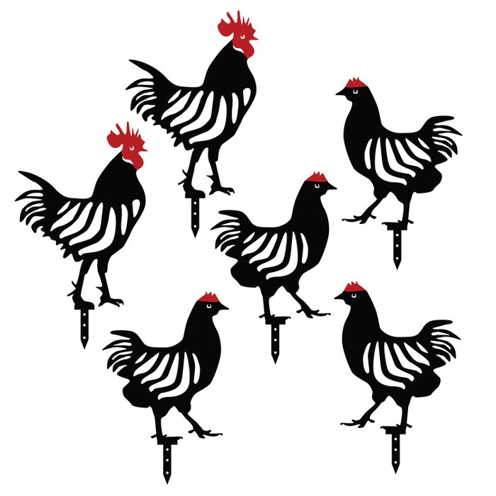 Aberto Design Chicken Family 6 - Juego de 6 Esculturas de Metal para Jardín Negro